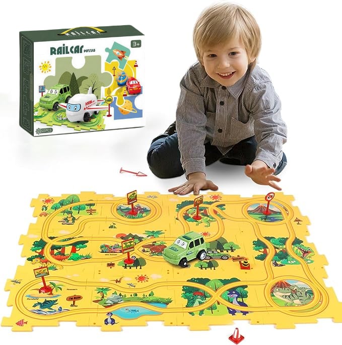 🎁[Best Gift For Kid]🚗Children's Educational Puzzle Track Car Play Set